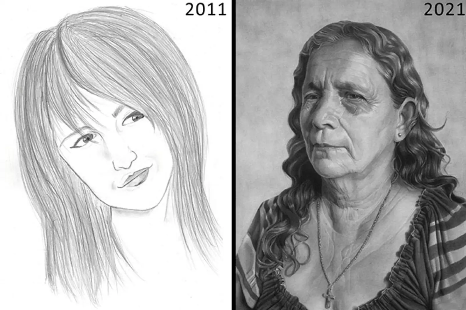 "Первый портрет, который я когда-либо делал в 2011 году, по сравнению с самым последним портретом 2021 года, это был долгий путь".