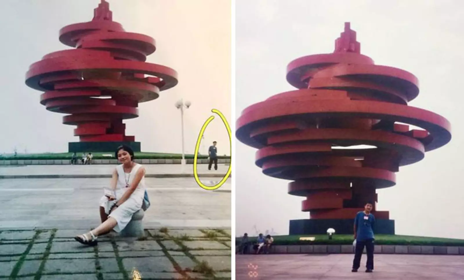 Супружеская пара в Китае обнаружила, что они появились на одной и той же старой фотографии.