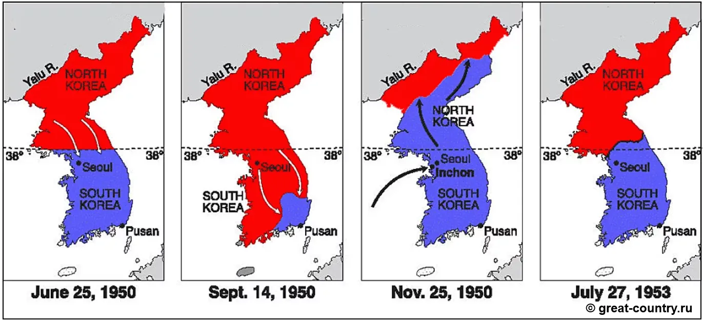 Инфографика хода корейской войны.