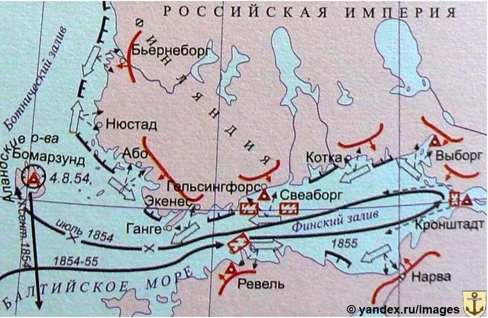 Карта боевых действий на Балтике в 1854 и 1855 гг. 