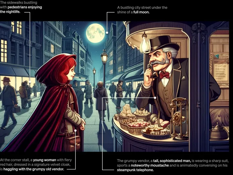 Пример того, как нейросеть связывает объекты на сцене друг с другом.