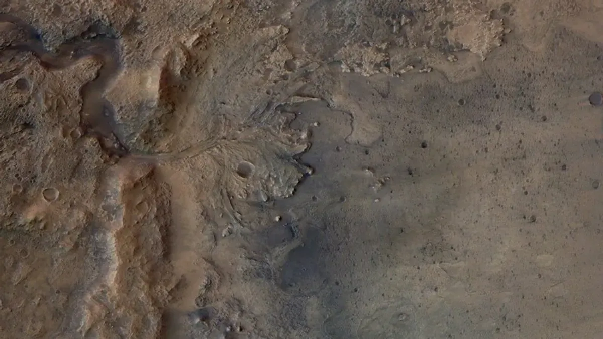 Знаменитая дельта кратера Джезеро, вид с орбиты.