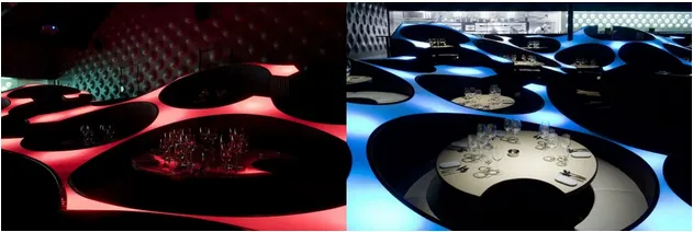 Blue Frog Lounge, Мумбаи, Индия. Странный дизайн этого бара означает, что где бы вы ни сидели, вы можете видеть и слышать музыку с живой сцены, как если бы вы сидели прямо рядом с ней.