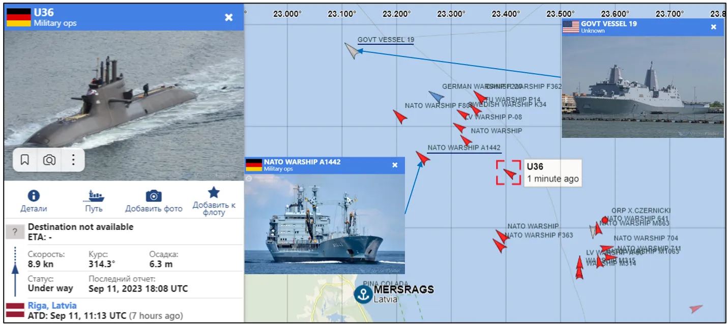 Развёртывание сил NOCO-23 в Рижском заливе по состоянию на 21.00 11 сентября. 