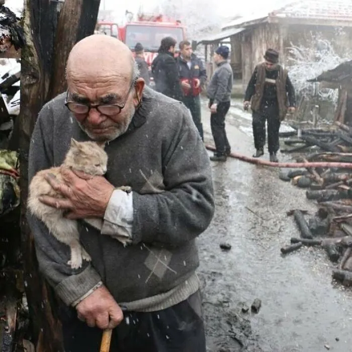Еще в 2018 году 83-летний мужчина по имени Али Меше думал, что потерял всё. Его дом сгорел в страшном пожаре, оставив его без крова и имущества. Но кое-что очень важное было спасено — его крошечный кот.