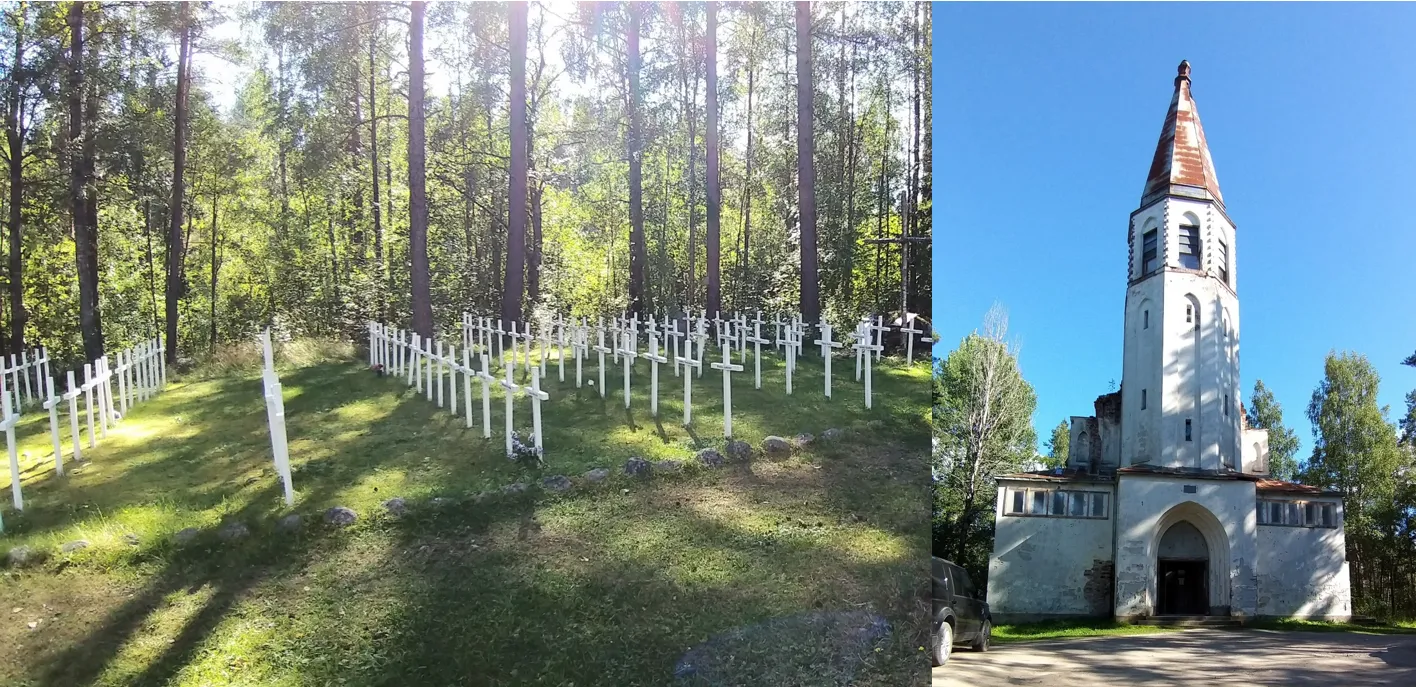 Финское братское воинское кладбище и костёл в Лумиваара.  