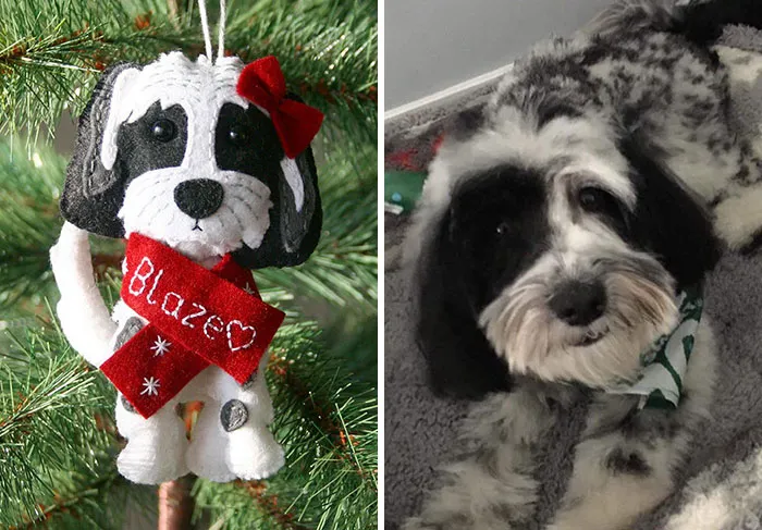 «Я сделала новогоднюю игрушку для своей сестры в виде ее любимого пёсика Блейза».