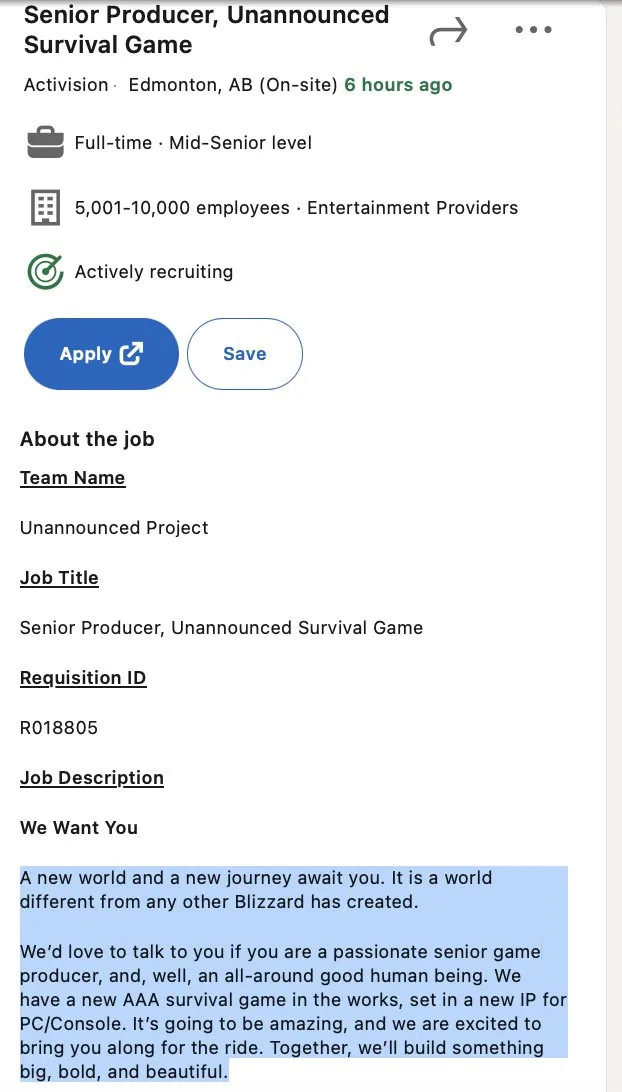 Объявление от Blizzard раскрывает информацию об игре.