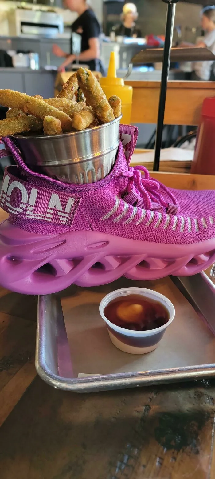 Жареная зеленая фасоль в ботинке.