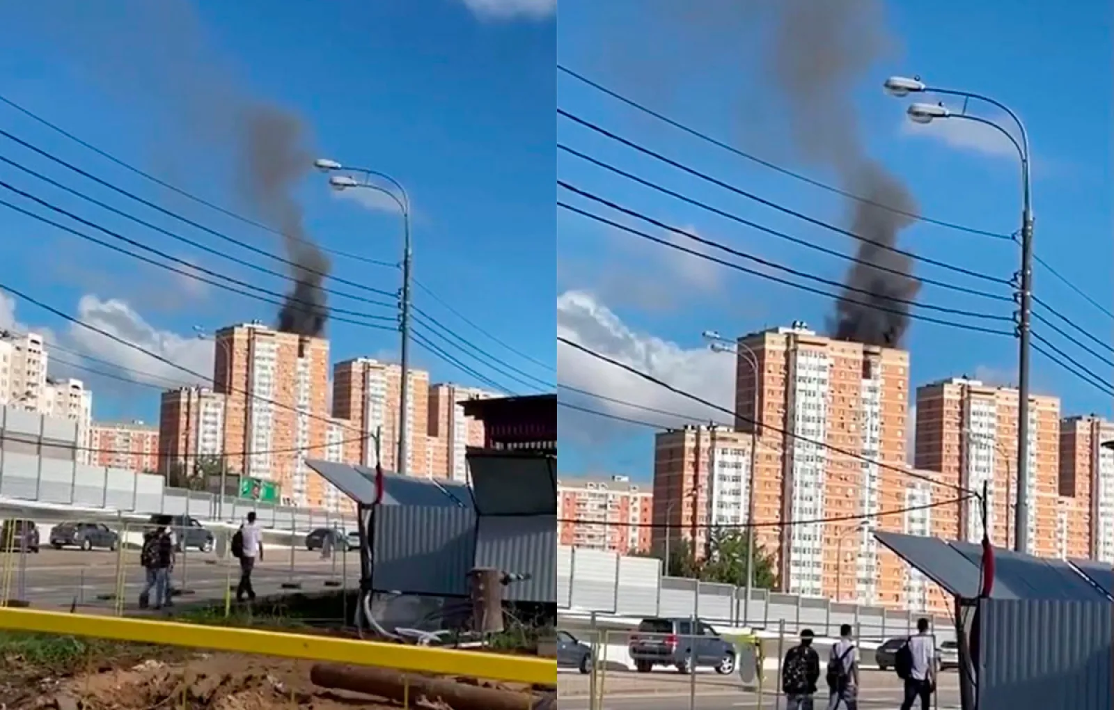На видео попал пожар в многоэтажке на Дмитровском шоссе в Москве