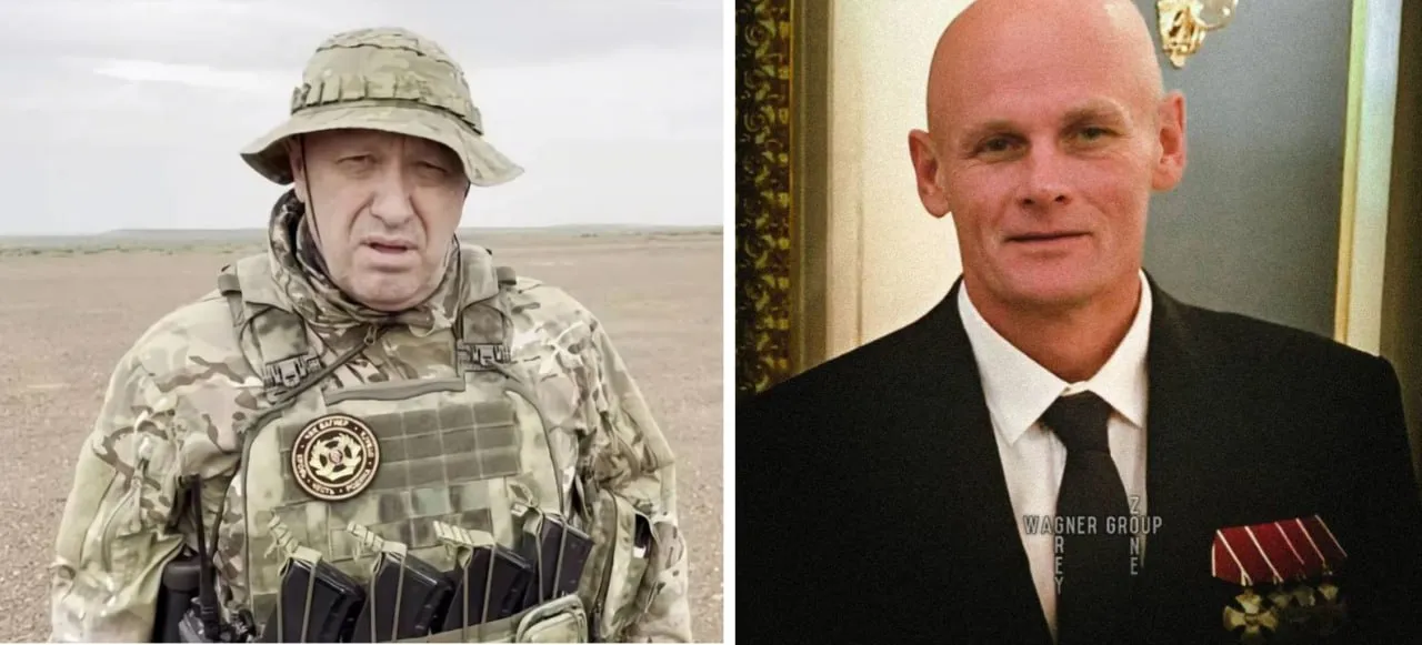 Основатель ЧВК Вагнера Евгений Пригожин (слева) и командир частной военной компании Дмитрий Уткин (справа).